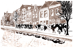 Koeien melken aan de gracht